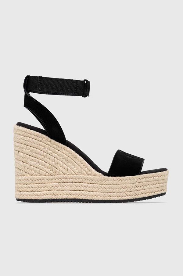 Calvin Klein Jeans Sandali iz semiša Calvin Klein Jeans WEDGE SANDAL SU CON ženski, črna barva, YW0YW01026