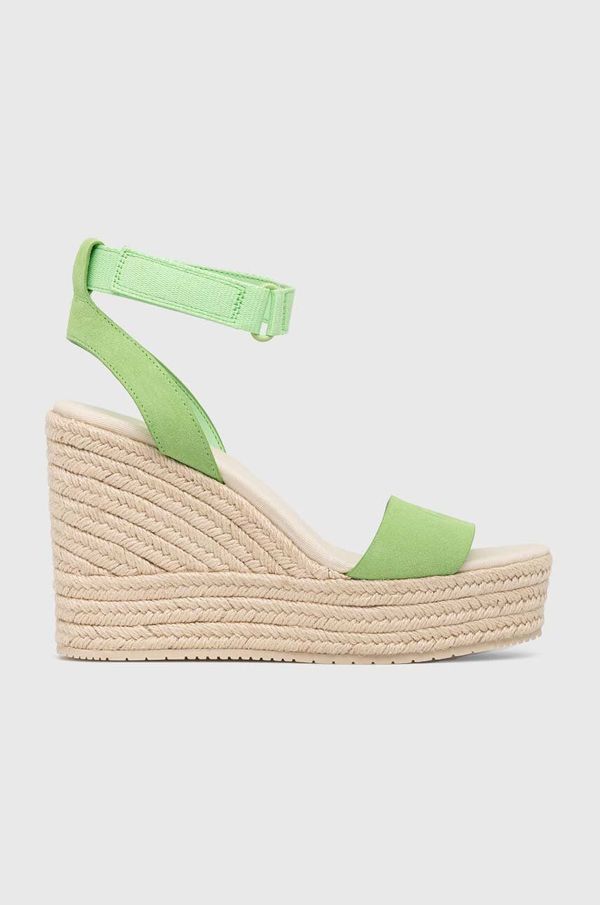 Calvin Klein Jeans Sandali iz semiša Calvin Klein Jeans WEDGE SANDAL SU CON ženski, zelena barva, YW0YW01026