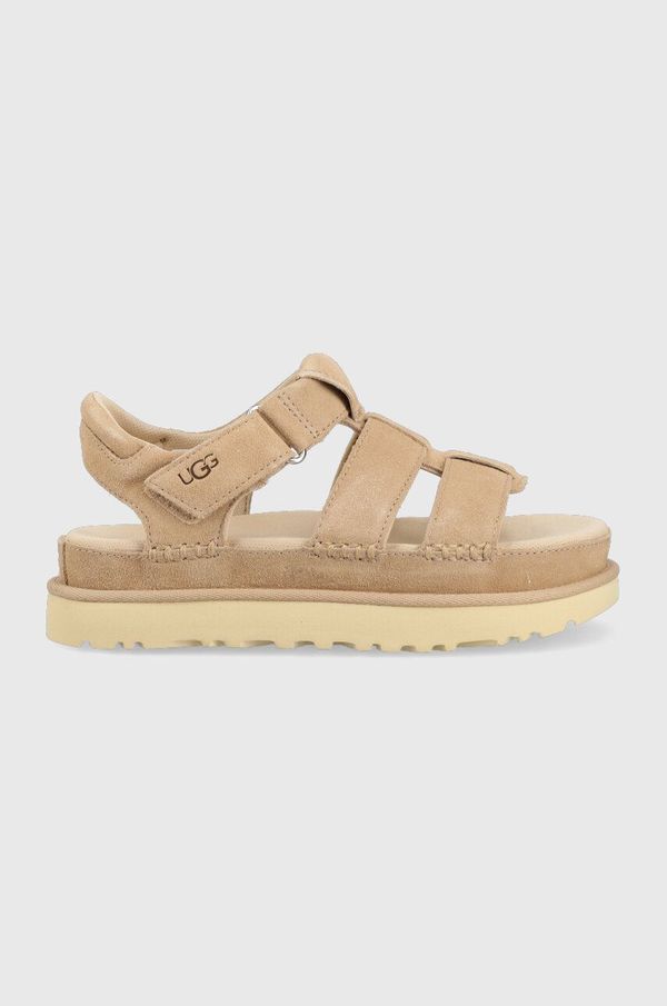 Ugg Sandali iz semiša UGG Goldenstar Strap ženski, bež barva, 1137890