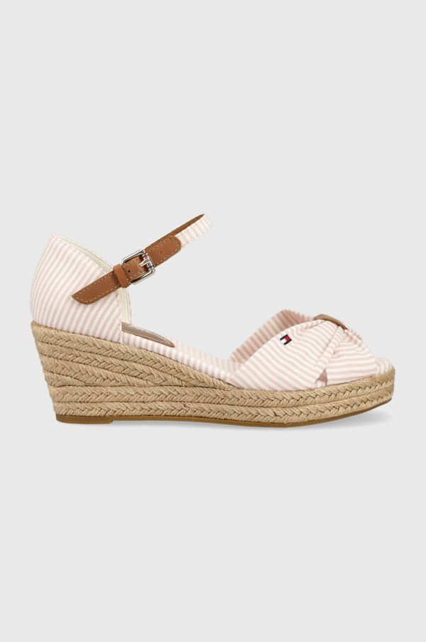 Tommy Hilfiger Sandali Tommy Hilfiger HIGH WEDGE SEERSUCKER ženski, roza barva, FW0FW07158