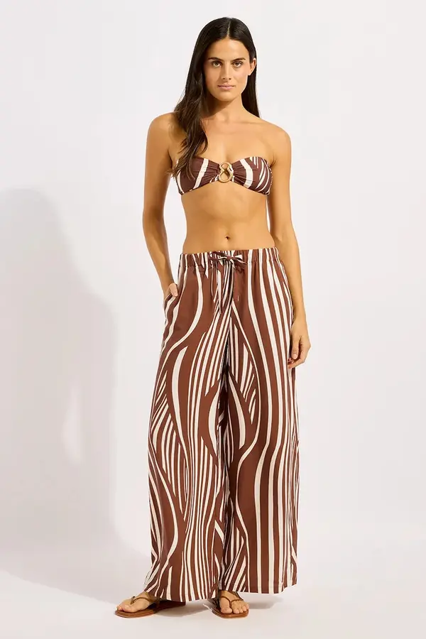 Seafolly Seafolly hlače s širokimi hlačnicami ženske Drawcord Wide