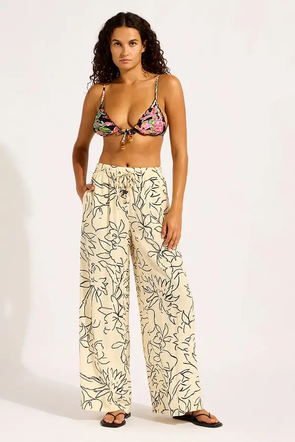 Seafolly Seafolly hlače s širokimi hlačnicami ženske viskozne Drawcord Wide