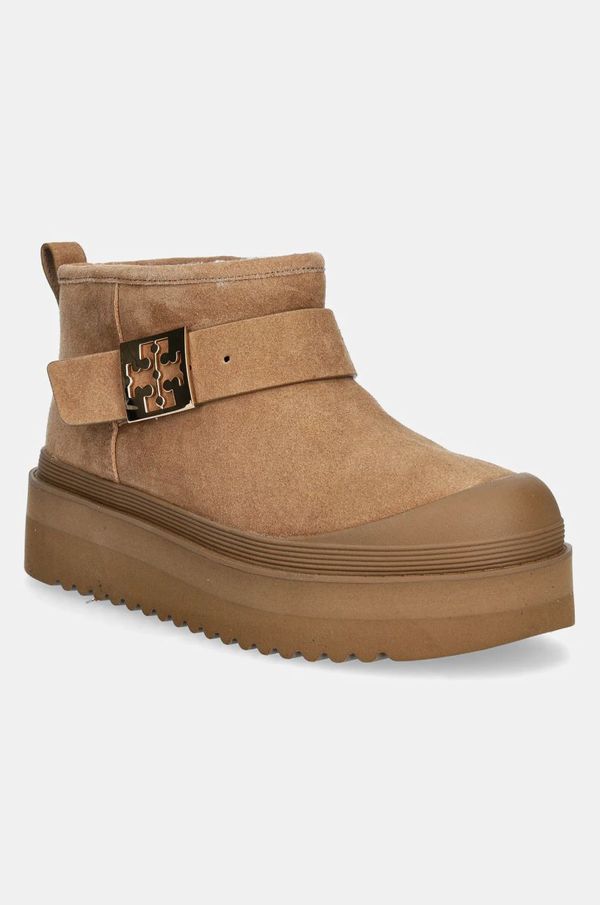 Tory Burch Snežke iz semiša Tory Burch Mellow Shearling Platform Boot rjava barva, 165421-200