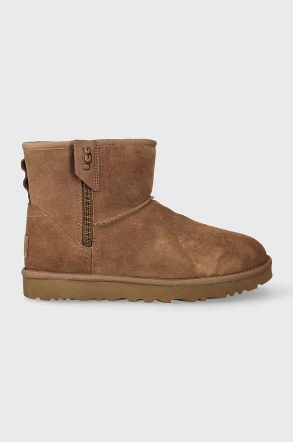 Ugg Snežke iz semiša UGG Classic Mini Bailey Zip rjava barva, 1151230