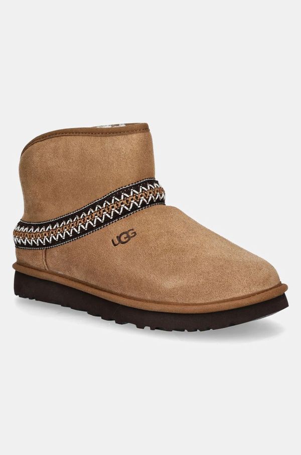 Ugg Snežke iz semiša UGG Classic Mini Crescent rjava barva, 1158262-CHE