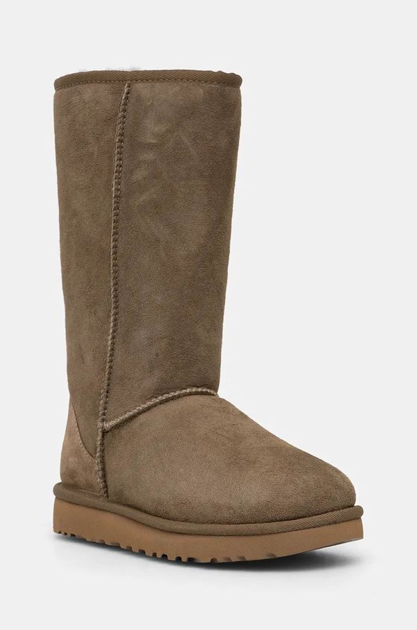 Ugg Snežke iz semiša UGG Classic Tall II zelena barva, 1016224-ALP