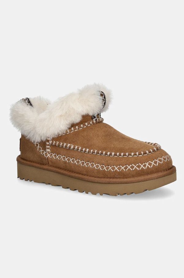 Ugg Snežke iz semiša UGG Classic Ultra Mini Alpine rjava barva, 1158224-CHE