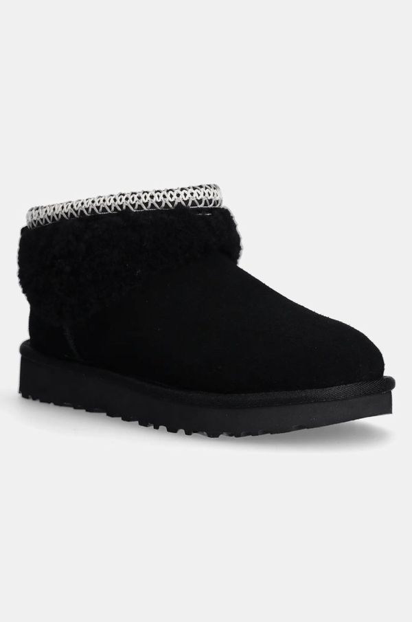 Ugg Snežke iz semiša UGG Classic Ultra Mini Maxi Curly črna barva, 1158263-BLK