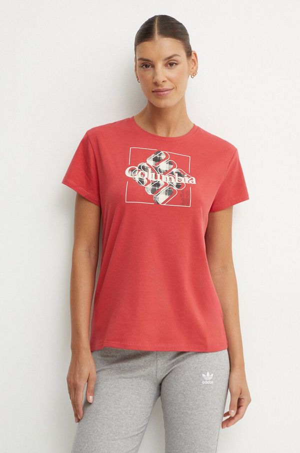 Columbia Športna kratka majica Columbia Sun Trek SS Graphic rdeča barva
