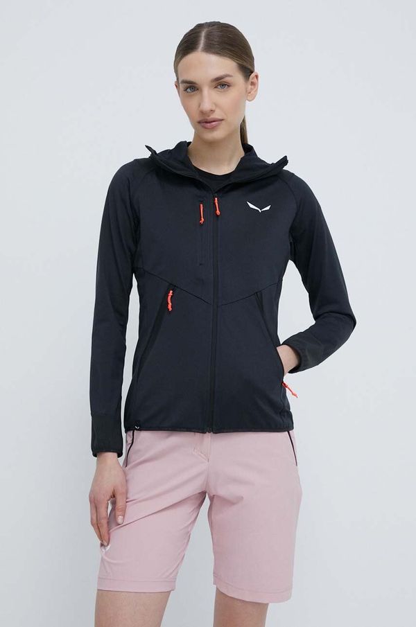 Salewa Športni pulover Salewa Agner Hybrid ženski, črna barva, s kapuco