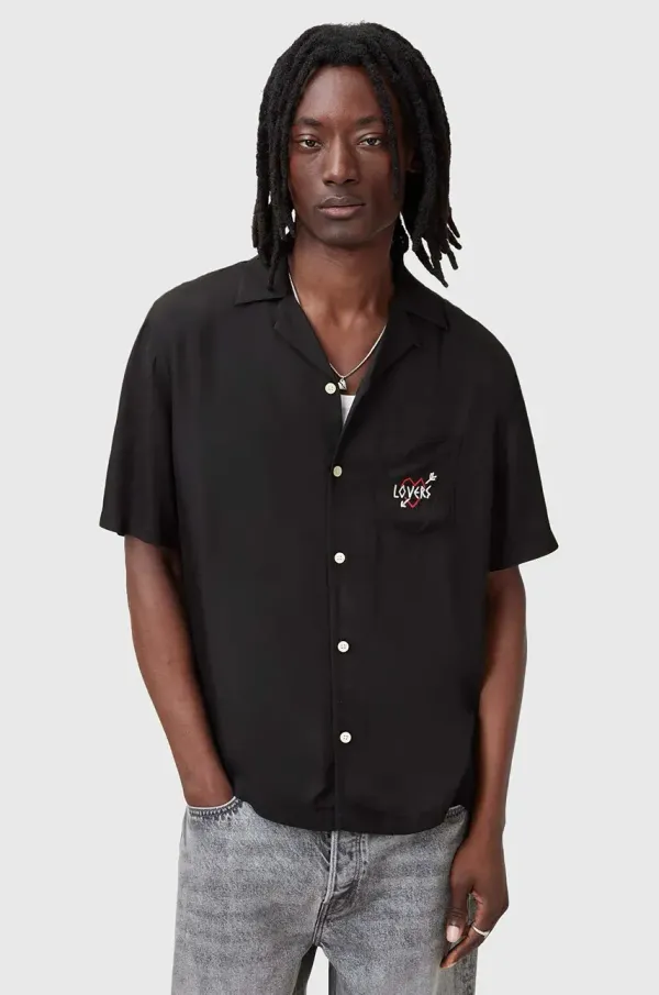 AllSaints Srajca AllSaints LOVERS moška, črna barva, M008SC