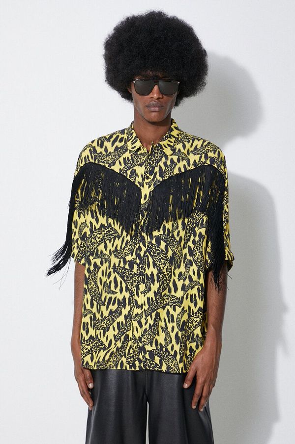 Fiorucci Srajca Fiorucci Banimalier Print Fringed Shirt moška, rumena barva, M01FPTSH054VI01YW02