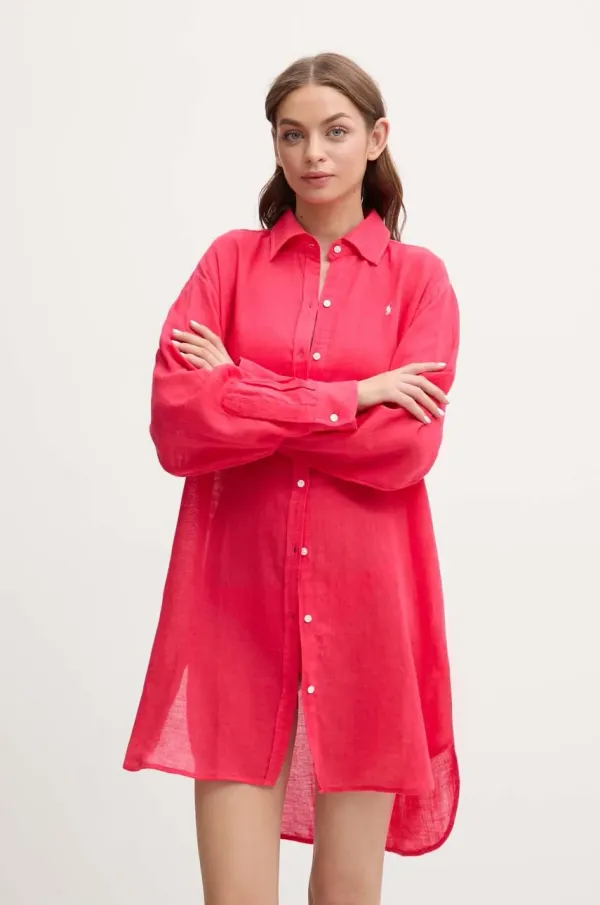 Polo Ralph Lauren Srajca iz lanene mešanice Polo Ralph Lauren roza barva, 21564377