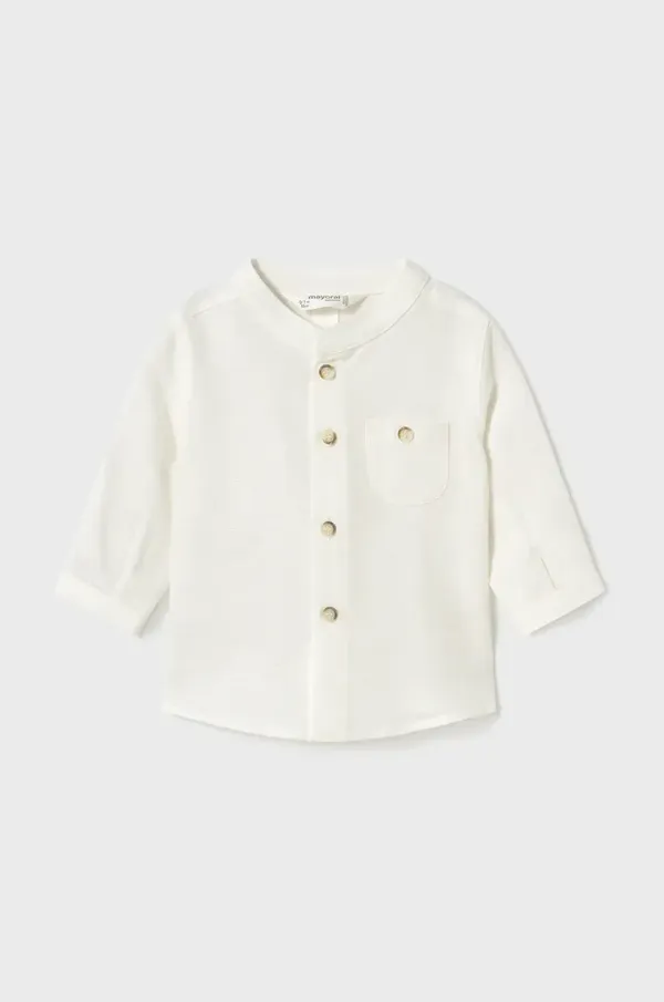 Mayoral Newborn Srajca iz mešanice lanu za dojenčke Mayoral Newborn bela barva, 1103