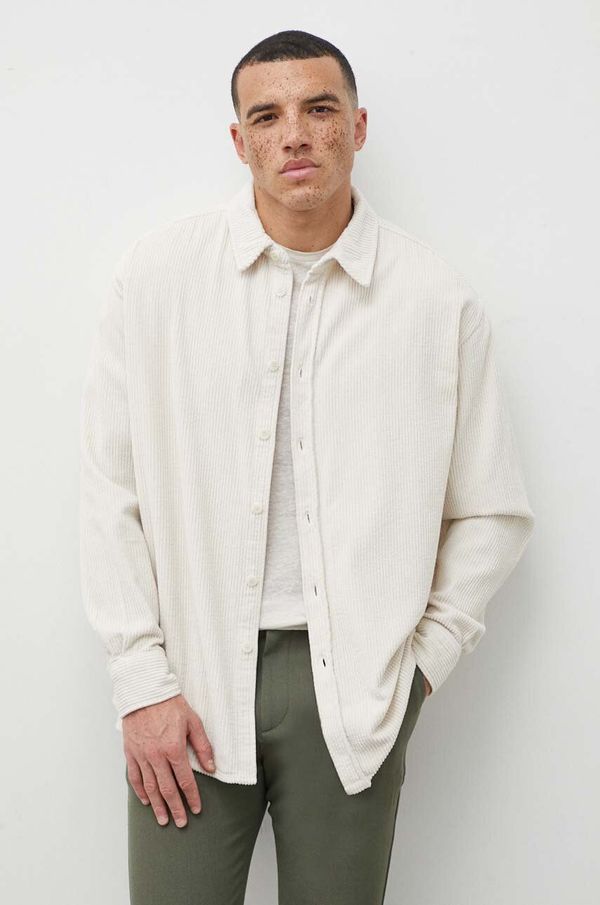 American Vintage Srajca iz rebrastega žameta American Vintage CHEMISE DROITE ML COL BOUTONNE bež barva MPADO06AE24