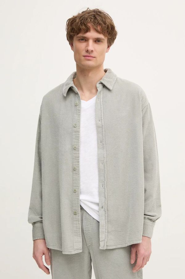 American Vintage Srajca iz rebrastega žameta American Vintage zelena barva, MPADO06AE25