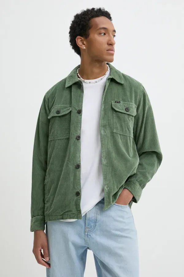 Billabong Srajca iz rebrastega žameta Billabong Wildwood Cord zelena barva, EBYWT03003