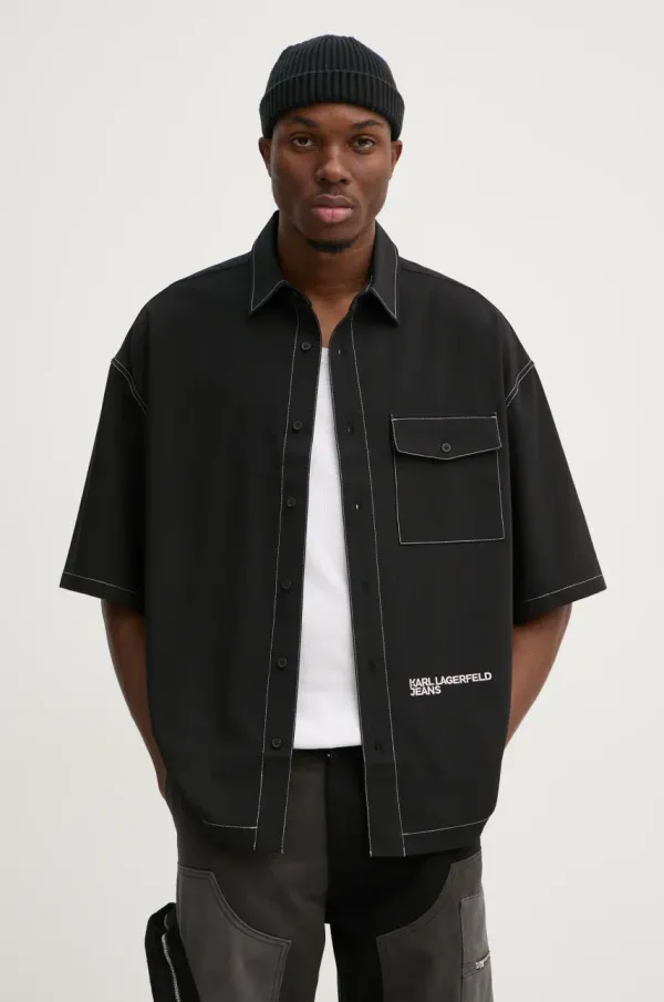 Karl Lagerfeld Jeans Srajca Karl Lagerfeld Jeans moška, črna barva, A1M16016