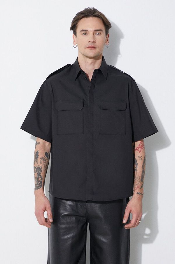 Neil Barrett Srajca Neil Barrett Loose Military Police Detail Short Sleeve Shirt moška, črna barva, MY60216A-Y037-001N
