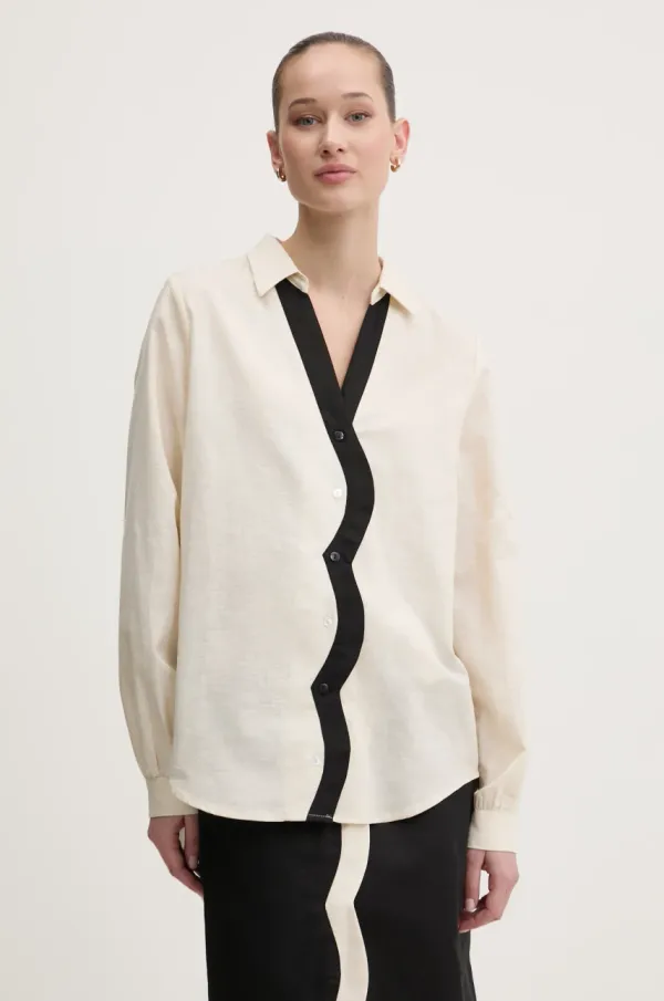 Never Fully Dressed Srajca s primesjo lanu Never Fully Dressed bež barva, NFDTO1642