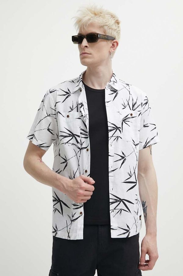 Superdry Srajca s primesjo lanu Superdry bela barva