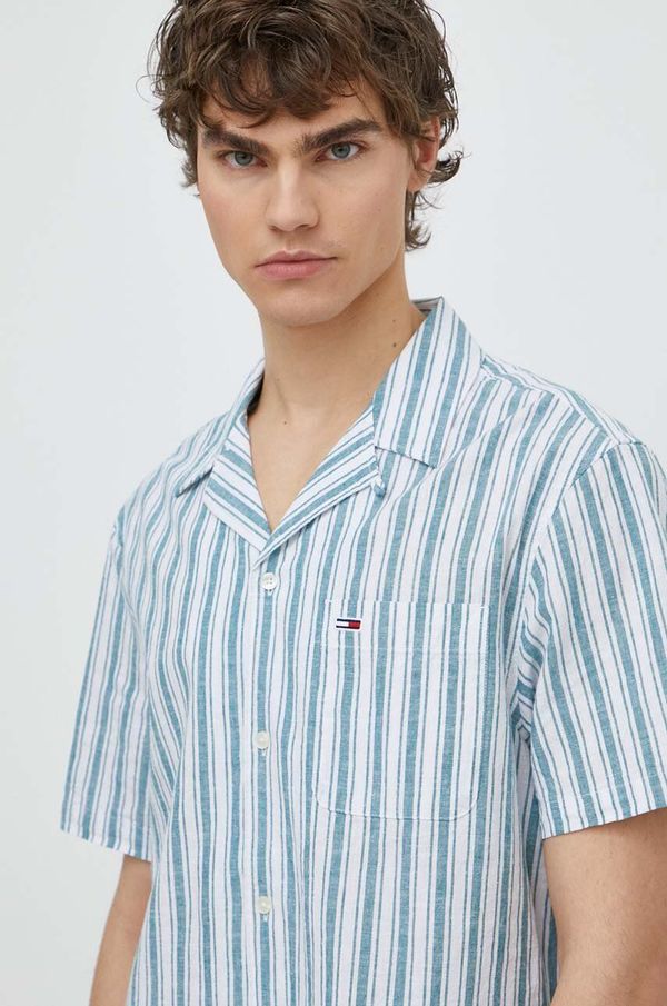 Tommy Jeans Srajca s primesjo lanu Tommy Jeans zelena barva