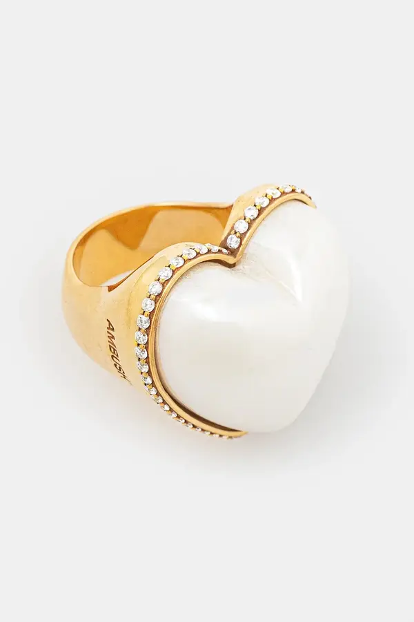 Ambush Srebrni prstan AMBUSH Large Pearl Heart Ring