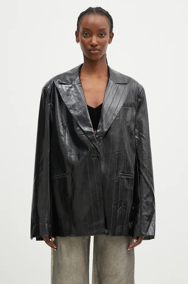 Rotate Suknjič Rotate Coated Oversized Blazer črna barva, 112958100