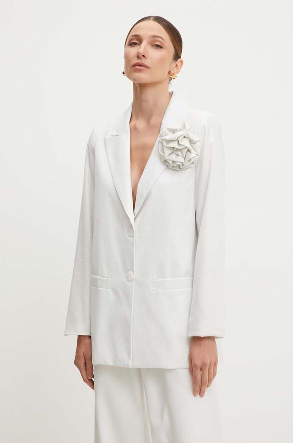 Answear Lab Suknjič s primesjo lanu Answear Lab bela barva