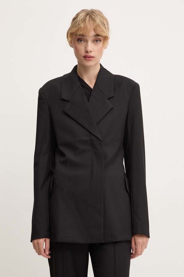 Remain Suknjič s primesjo volne Remain Fitted Blazer črna barva, 501915100