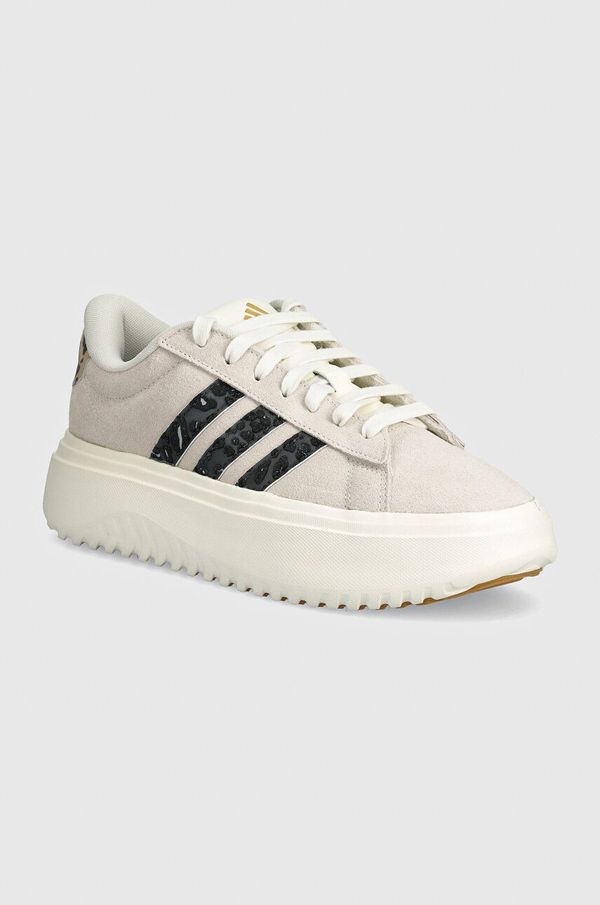 adidas Superge iz semiša adidas Grand Court Platform bež barva, IE3620