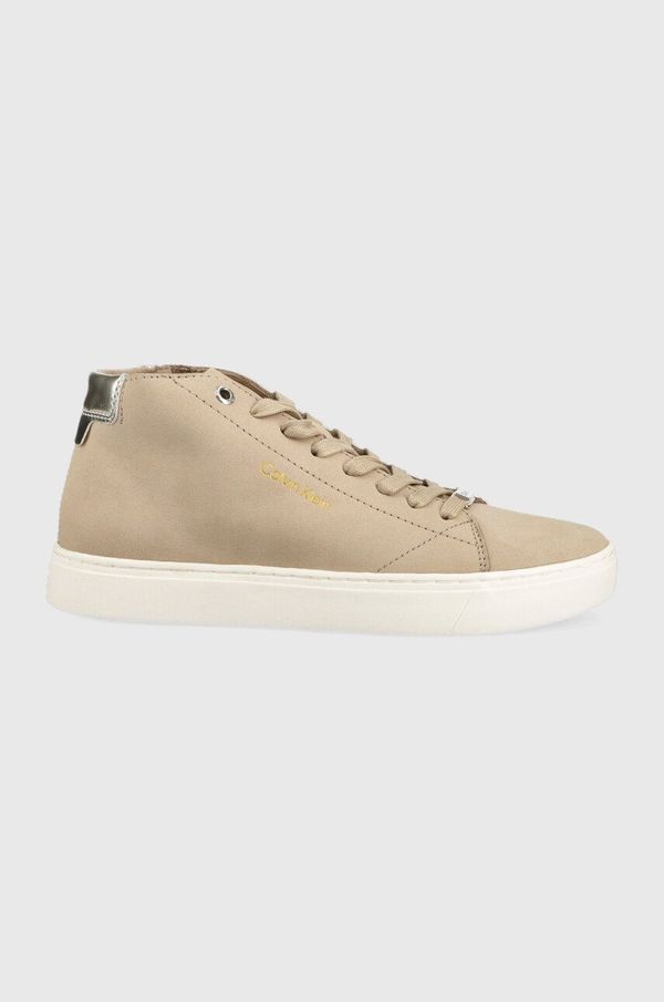 Calvin Klein Superge iz semiša Calvin Klein Cupsole Unlined High Top bež barva