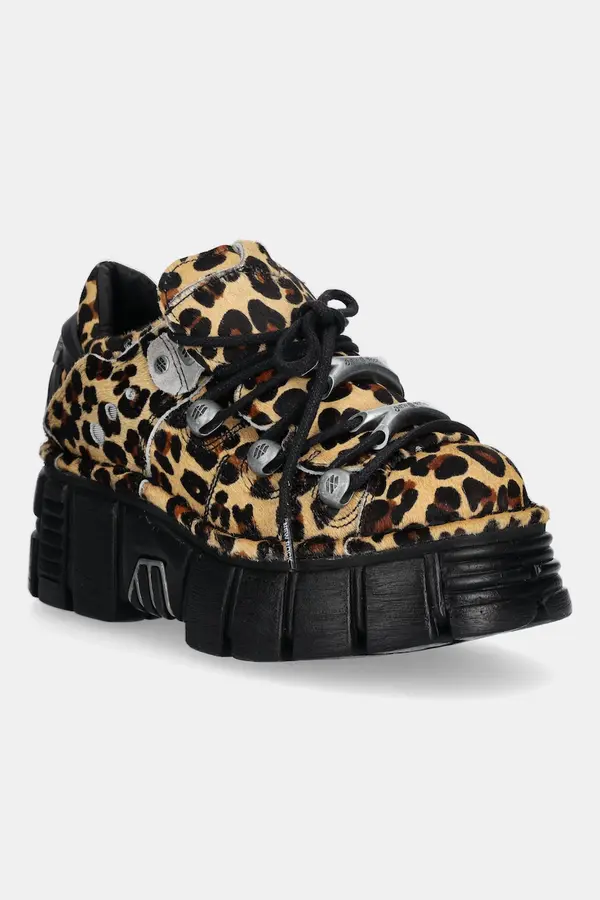New Rock Superge iz semiša New Rock Pelo Leopardo Cuero M Tower Negro Lateral