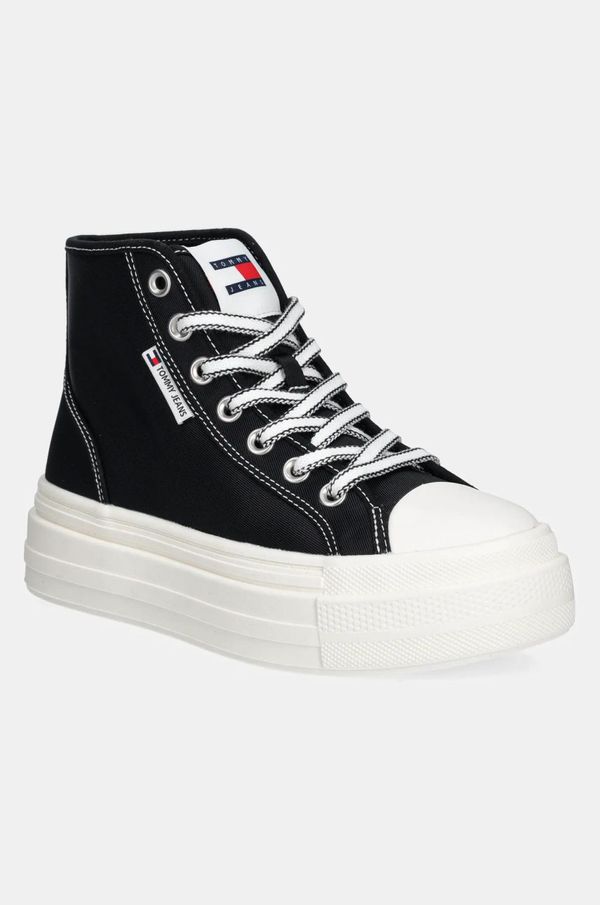 Tommy Jeans Superge Tommy Jeans TJW FOXING FLATFORM SNEAKER HIGH ženske, črna barva, EN0EN02704