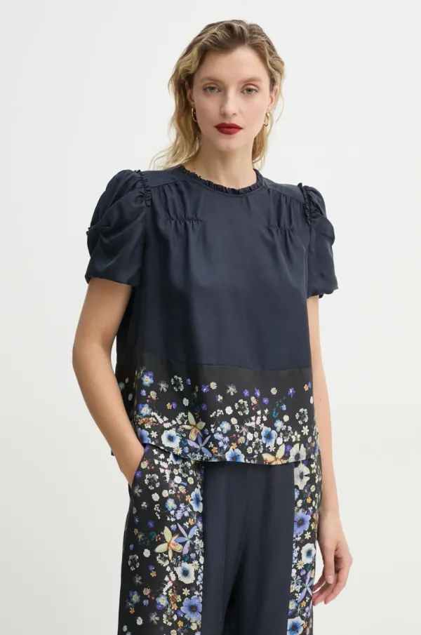 MUNTHE Svilena bluza MUNTHE FAHSAI mornarsko modra barva, 251100925118