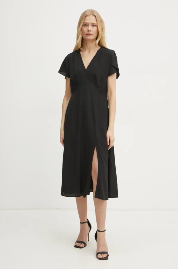 BOSS Svilena obleka BOSS črna barva, 50532930