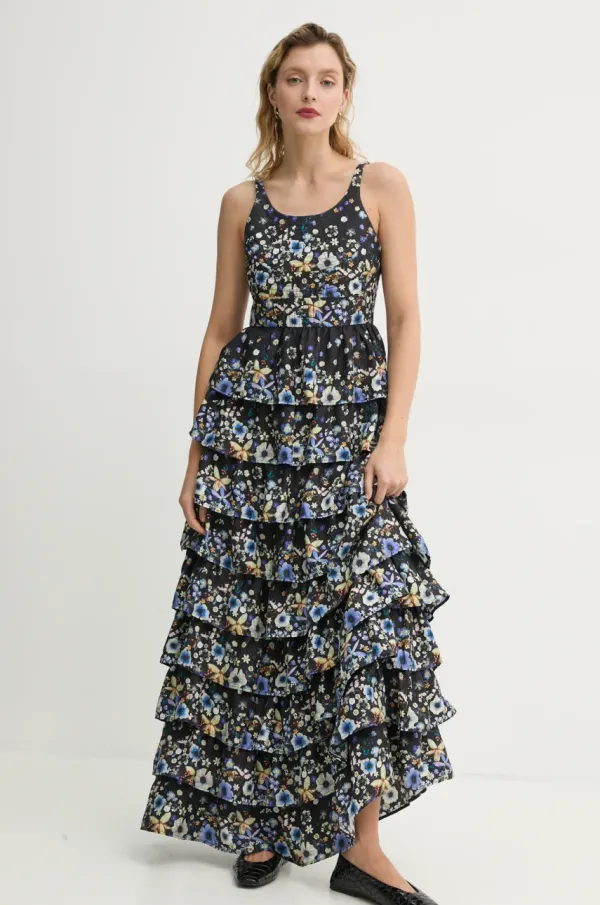 MUNTHE Svilena obleka MUNTHE FRUMA črna barva, 251134025118