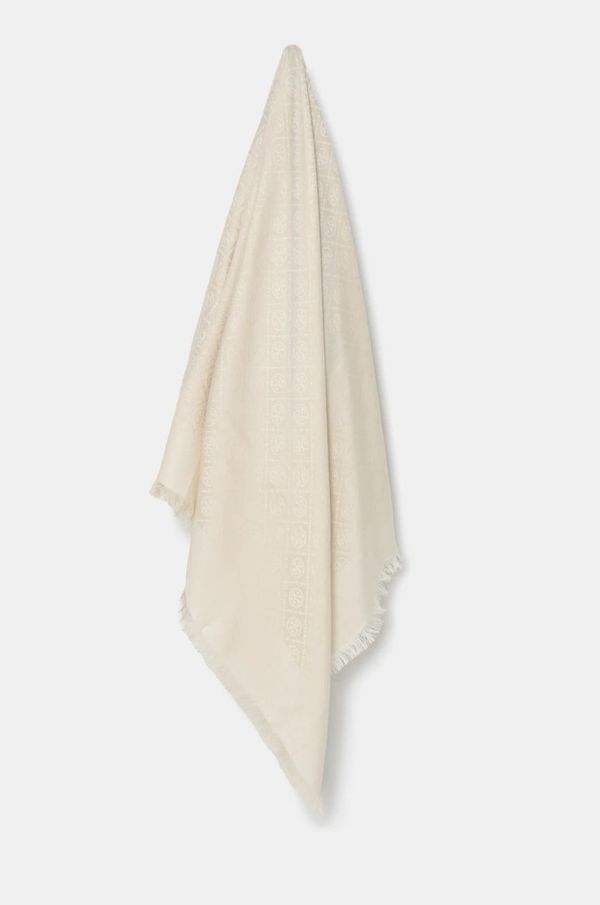 Tory Burch Svilena ruta Tory Burch T Monogram bež barva, 160570.104