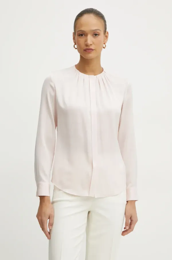 BOSS Svilena srajca BOSS ženska, roza barva, 50538481