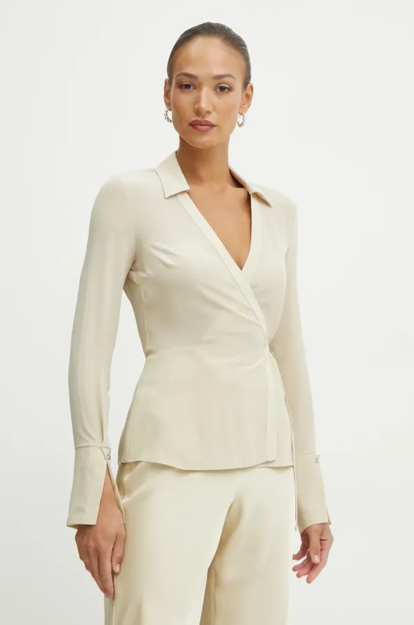 Patrizia Pepe Svilena srajca Patrizia Pepe bež barva, 8C0759 A156