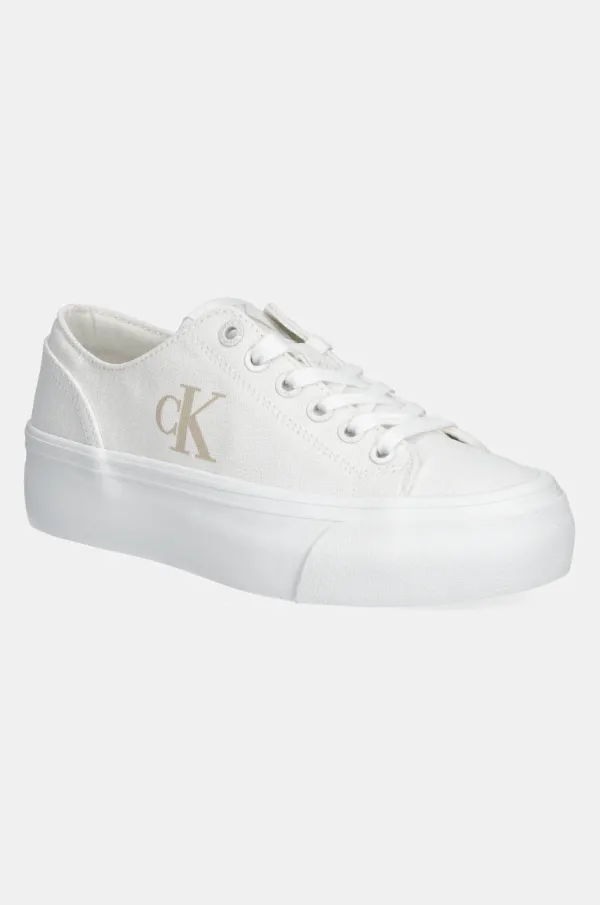 Calvin Klein Jeans Teniske Calvin Klein Jeans VULC FLATFORM LOW CV MG ženske, bela barva, YW0YW01763