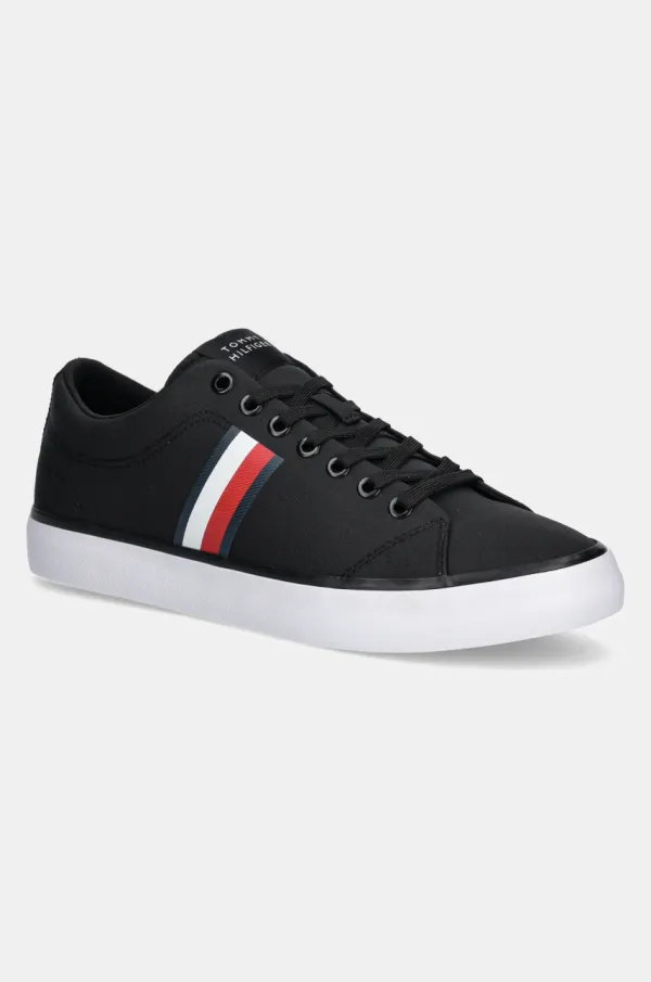 Tommy Hilfiger Teniske Tommy Hilfiger TH HI VULC LOW CORE STRIPES MESH moške, črna barva, FM0FM05393