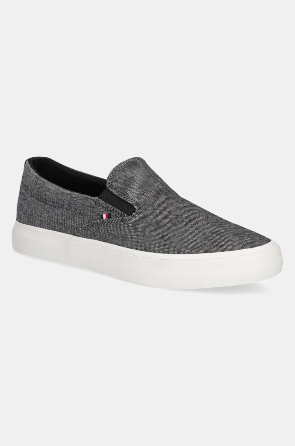 Tommy Hilfiger Teniske Tommy Hilfiger TH HI VULC LOW SLIP ON CH moške, črna barva, FM0FM05390