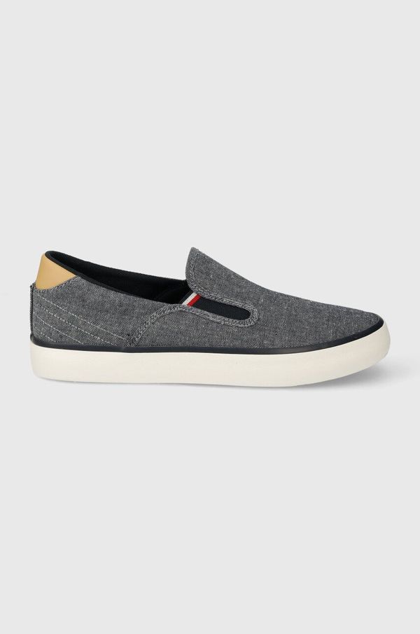 Tommy Hilfiger Teniske Tommy Hilfiger TH HI VULC LOW SLIPON CHAMBRAY moške, mornarsko modra barva, FM0FM04947