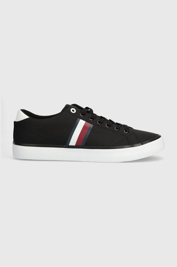 Tommy Hilfiger Teniske Tommy Hilfiger TH HI VULC LOW STRIPES MESH moške, črna barva, FM0FM04946