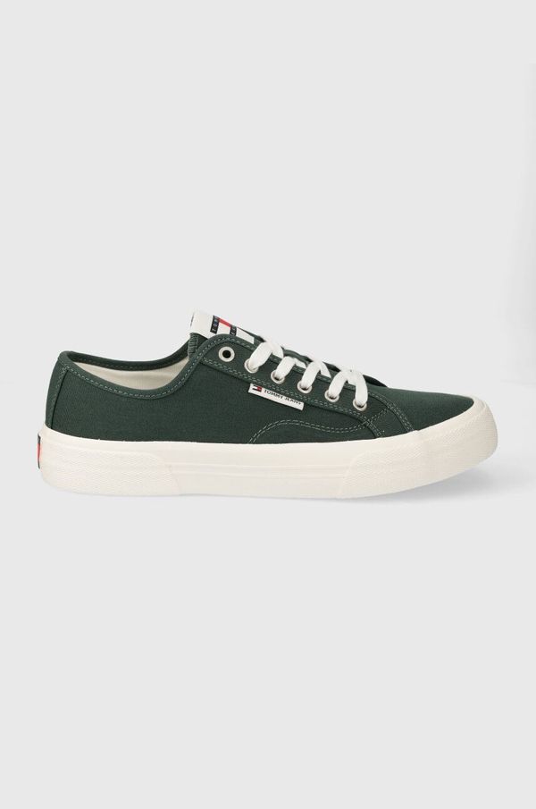 Tommy Jeans Teniske Tommy Jeans TJM LACE UP CANVAS COLOR moške, zelena barva, EM0EM01365