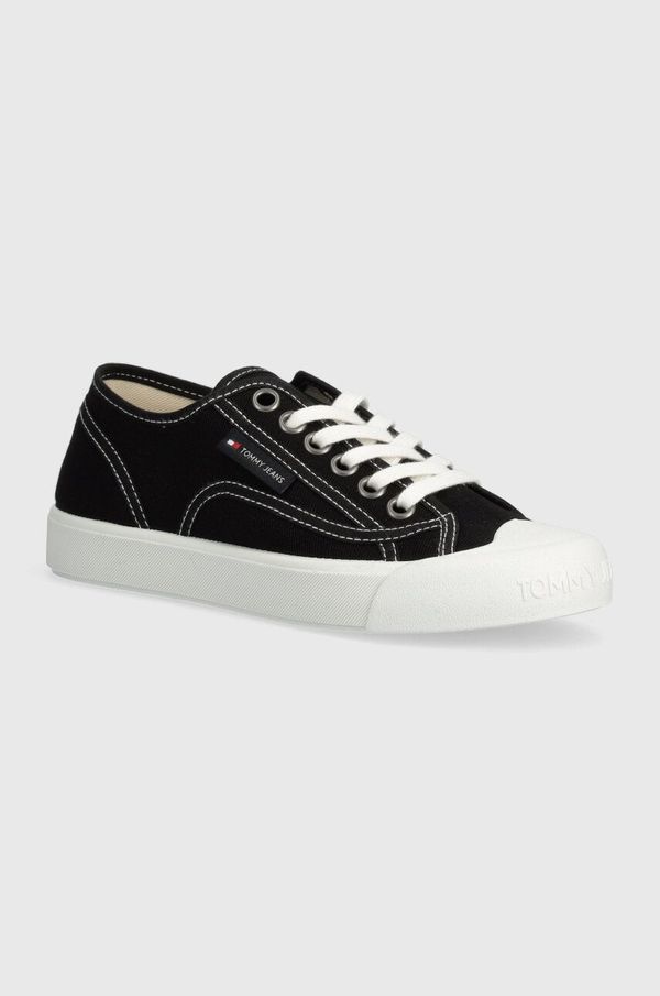 Tommy Jeans Teniske Tommy Jeans TJW FOXING SNEAKER CANVAS ženske, črna barva, EN0EN02588