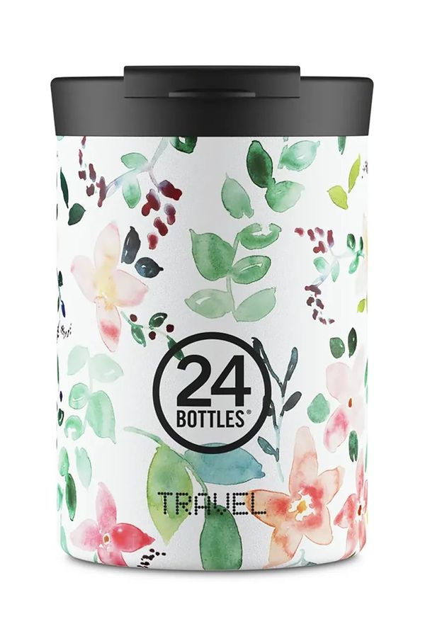 24bottles Termo lonček 24bottles Travel Tumbler 350 ml Little Buds bela barva, Travel.350.LittleBuds