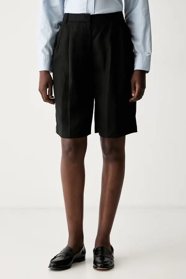 Tommy Hilfiger Tommy Hilfiger bermuda hlače ženske z dodatkom lanu