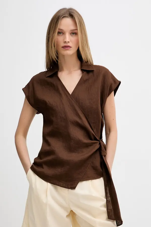 Tommy Hilfiger Tommy Hilfiger bluza na preklop ženska lanena